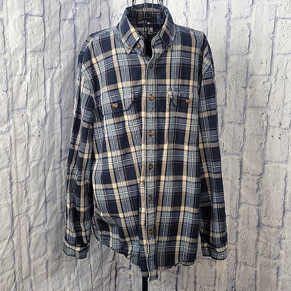 CARHARTT Relaxed Fit Blue and Cream Plaid Button Up‎ Men's Shirt Large